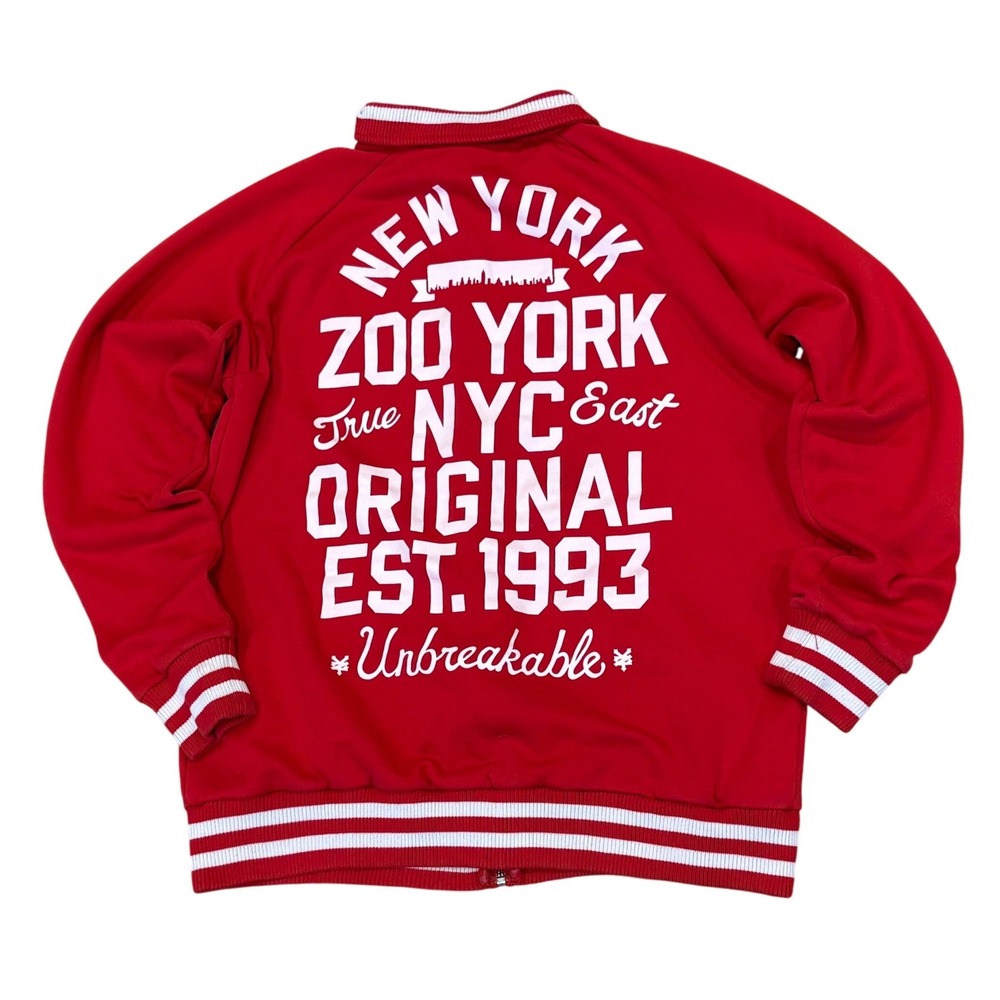 Zoo York Y2K Track Jacket Mens XL Red Varsity Full Zip Graphic Unbreakable